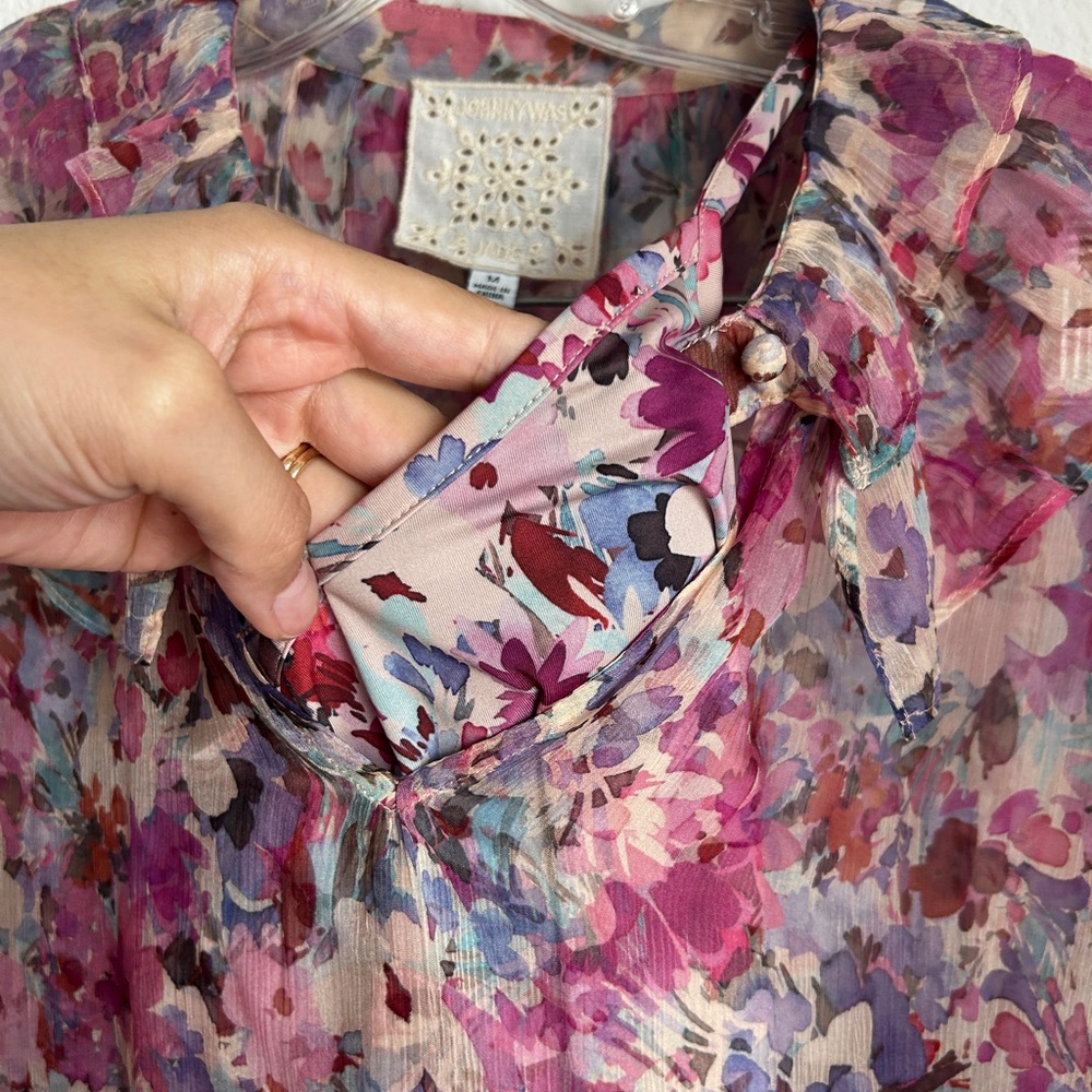 Johnny Was Silk Floral CORA RUFFLE BLOUSE - Picture 10 of 12
